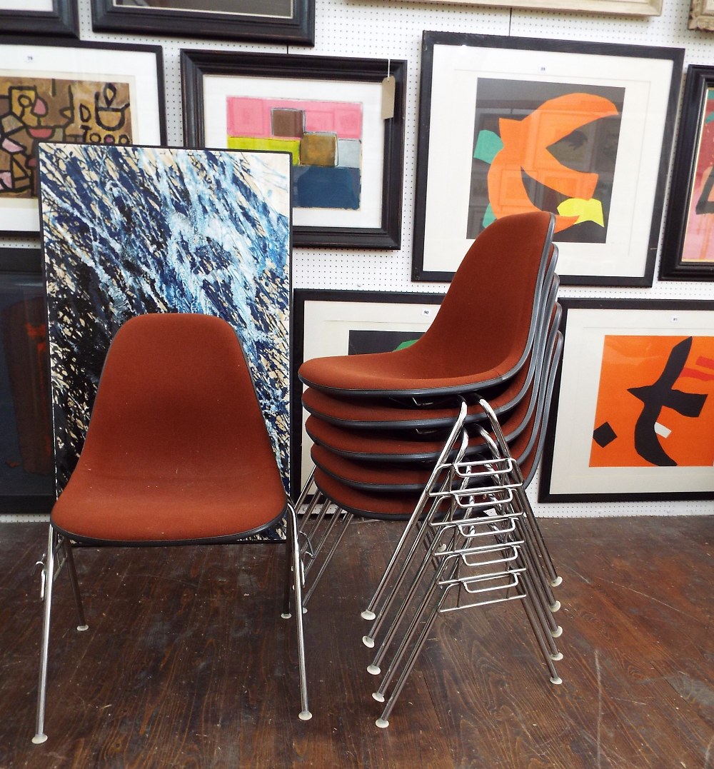 Charles and Ray Eames - set of six DSS upholstered stacking chairs (6)