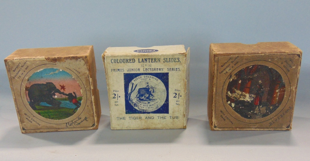 A collection of magic lantern slides, including a set of twelve coloured examples - The Elephants - Image 4 of 4