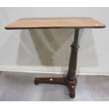 A Victorian mahogany cantilever bed or invalid table with adjustable mechanism, raised on a tripod