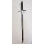 A large medieval style sword with polished edge blade and leather grip, 112cm max