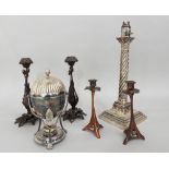 A good quality silver plated table lamp base in the form of a corinthian column, registered number