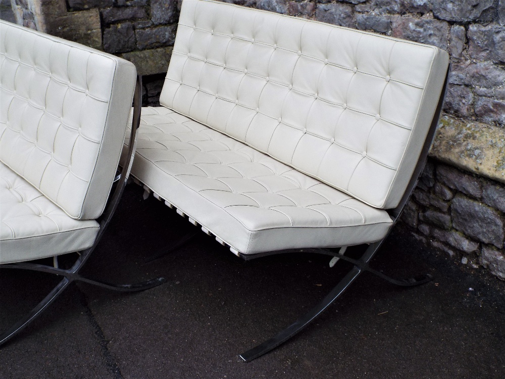 After Mies Van Der Rohe (1886-1969) - 'Barcelona' pair of sofas, in cream leather on chrome frames - Image 2 of 5