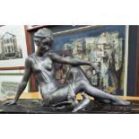 After Godard - Cast spelter figure of a recumbent lady with two doves, upon a stepped square