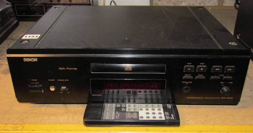 A Denon compact disc player model DCD1550AR, complete with remote control