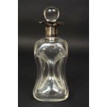 Glass decanter with waisted body, globular stopper and silver collar, Birmingham 1900