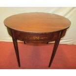 A Georgian mahogany demi-lune foldover top tea table, with satinwood crossbanded detail and