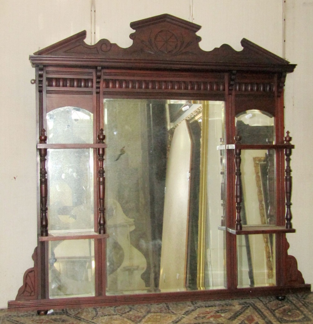 Three Edwardian overmantel mirrors of varying size and design, with moulded and carved detail, one - Image 2 of 3