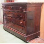 Mid 19th century French mahogany secretaire chest enclosed by four long drawers, the top enclosing a