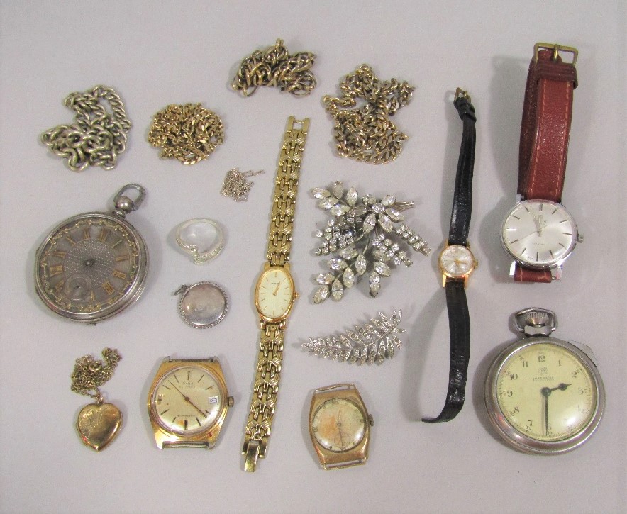 A mixed collection of watches to include a ladies 18ct Elroy cocktail watch upon a period leather