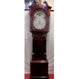 A Regency mahogany longcase clock with well figured flame veneers, the trunk with corinthian