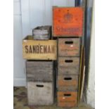 One lot of vintage mainly brewery related wooden bottle crates to include Wadworths examples,