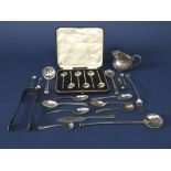 A good collection of various silver flatware comprising a pickle fork, a cased set of six knopped