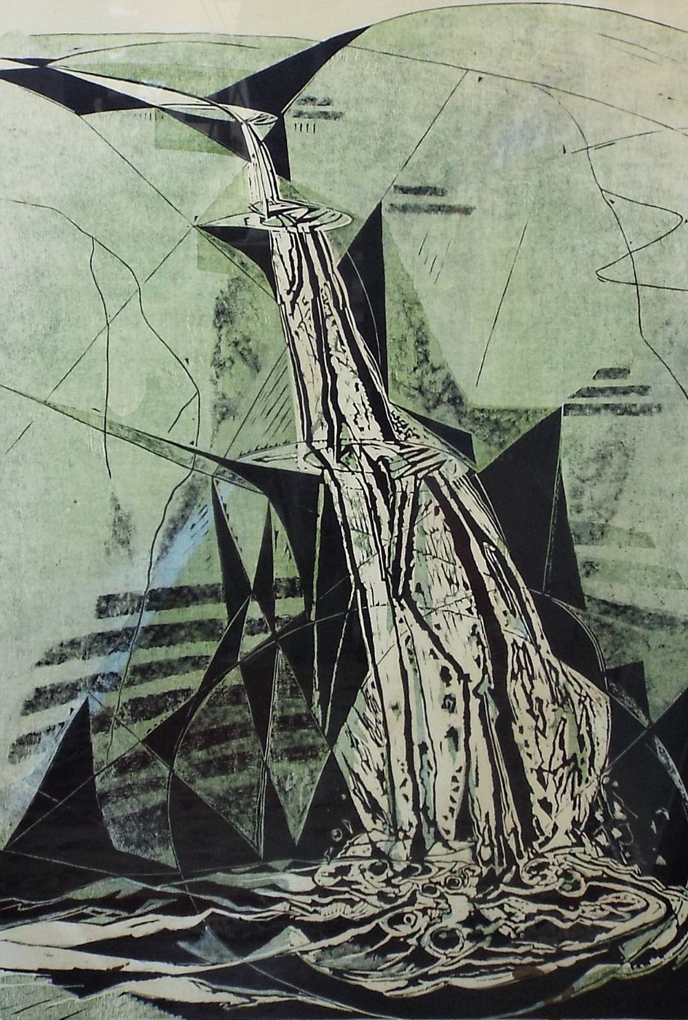 Gertrude Hermes (1901-1983) - 'The Waterfall', signed and dated 1967, limited 20/50 linocut print,