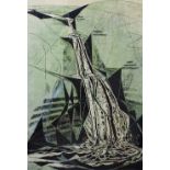 Gertrude Hermes (1901-1983) - 'The Waterfall', signed and dated 1967, limited 20/50 linocut print,