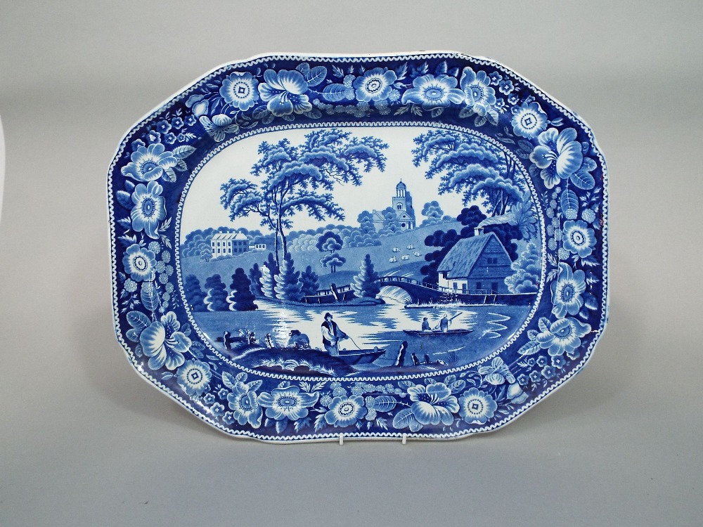 A 19th century blue and white printed meat plate in the Newnham Courtney pattern, 53.5cm, together - Image 2 of 4