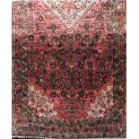 Full pile Persian Sarouk runner, washed red ground, 300 x 125cm