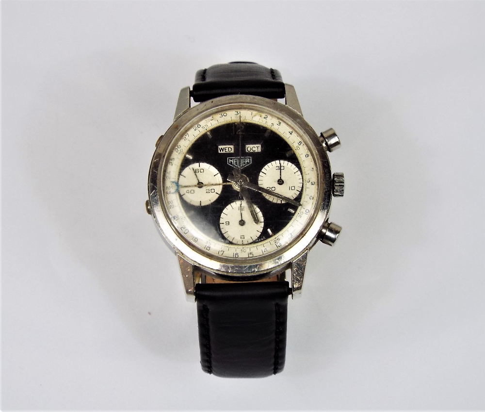 1960s gent's Heuer Chronograph stainless steel wristwatch, with day/date aperture, three - Image 2 of 4