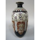 Cloisonné oviform vase decorated fighting cockerels, dragons, etc with further repeating geometric