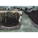 Graham Clarke (B.1941) - 'Farm at Badgers Mount', A/P linocut, 46 x 66cm, unframed