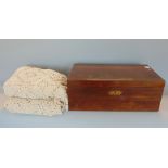 19th century rosewood writing slope, the hinged lid enclosing a leather lined surface and fitted