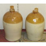 A vintage stoneware two gallon flagon impressed WB Denton, Gloucester, together with one other,