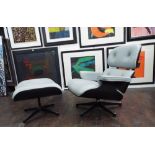 After Charles and Ray Eames - bespoke lounge chair and footstool, with grey leather upholstery upon