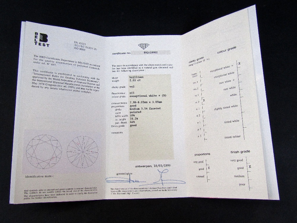 18ct bezel set diamond solitaire ring, the stone 2cts approx, size M/N, 7.7g, with a 1999 HRD - Image 4 of 5