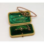 Edwardian 9ct bar brooch set with chrysoprase within a laurel surround, contained in a period