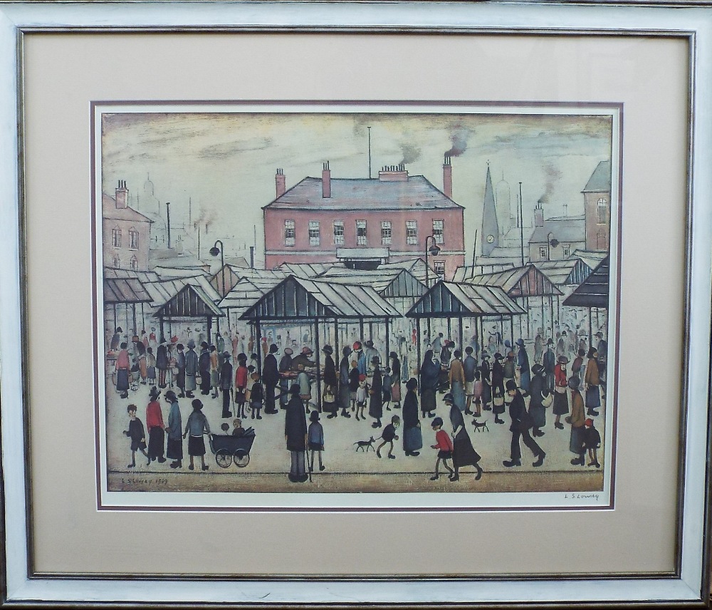 Laurence Stephen Lowry (1887-1976) - 'Market Scene, Northern Town', signed, lithograph, 45 x 60cm, - Image 2 of 4