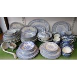 A large collection of 19th century and later Asiatic pheasant pattern blue and white printed wares