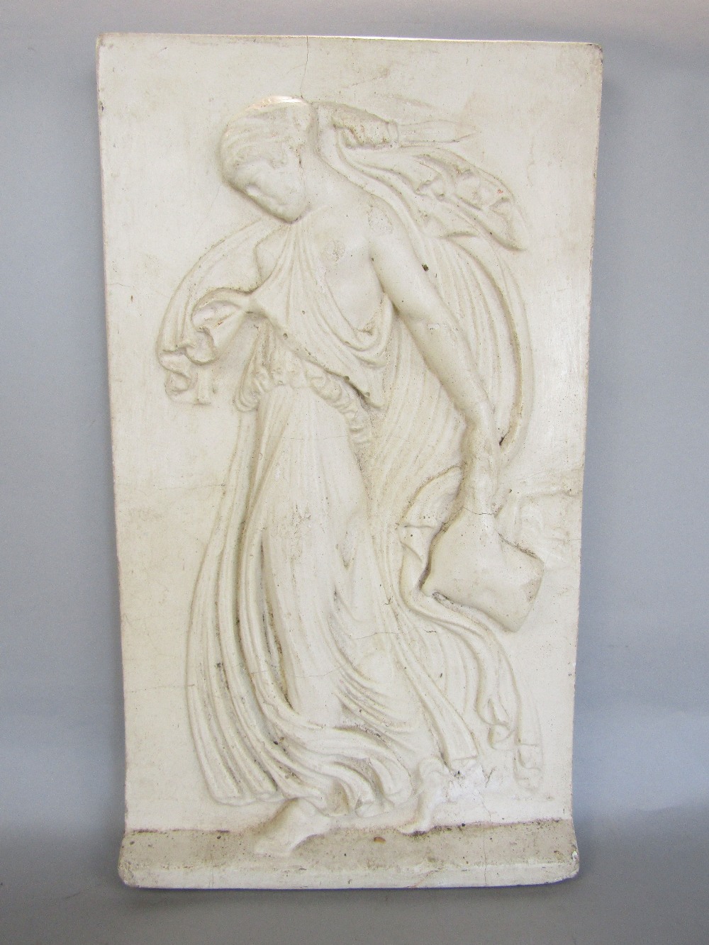 A cast plaster panel, classical maiden and two tins containing several hundred traditional English - Image 2 of 2