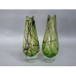 A pair of Swedish Flygsforf studio glass vases with trailing brown and white abstract detail on a