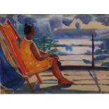 Jean Dryden Alexander (1911-1994) - 'Woman in Deck Chair', signed, Gouache, 27 x 36cm, framed