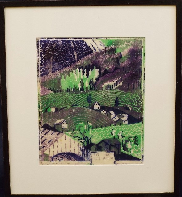 Edith Lawrence (1890-1973) - 'Houses on Hillside', Linocut, 30 x 25cm, framed - Image 2 of 3