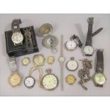 A mixed collection of watches and pocket watches to include a silver lever pocket watch with