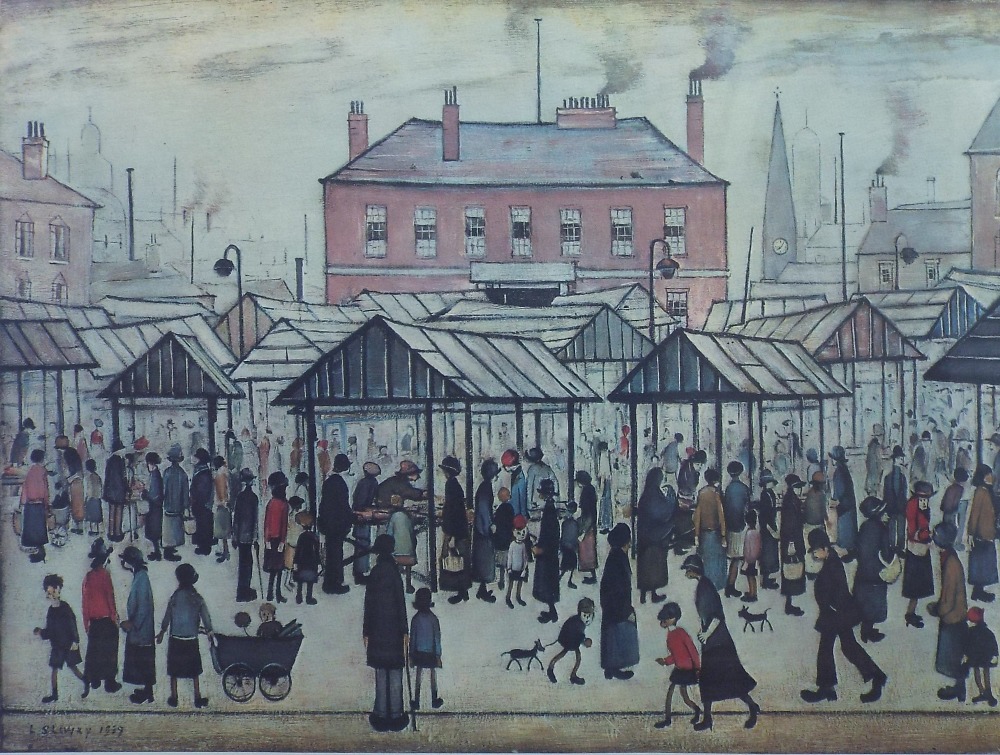 Laurence Stephen Lowry (1887-1976) - 'Market Scene, Northern Town', signed, lithograph, 45 x 60cm,