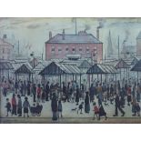 Laurence Stephen Lowry (1887-1976) - 'Market Scene, Northern Town', signed, lithograph, 45 x 60cm,