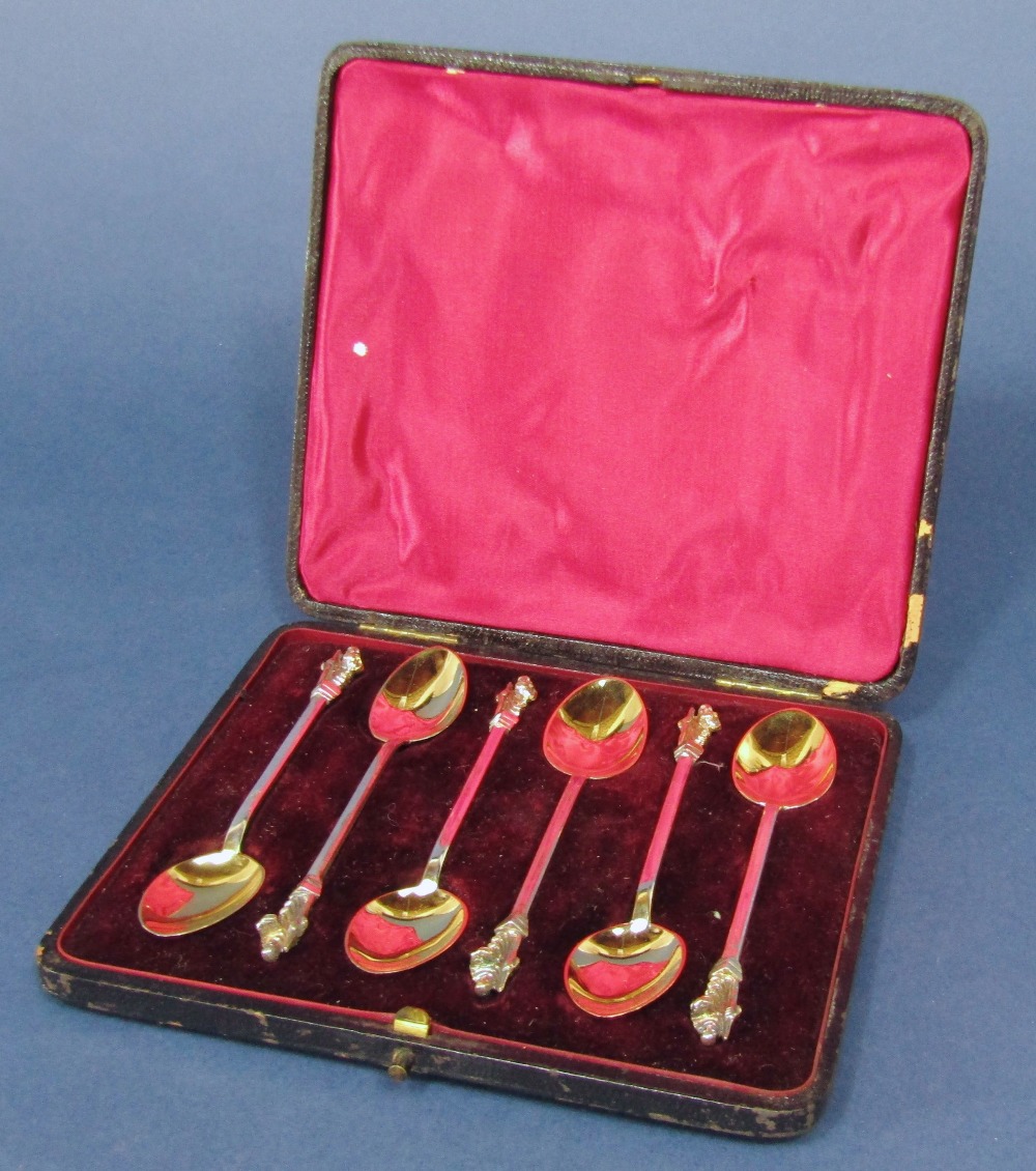 Cased set of six silver and silver gilt apostle spoons, maker Martin, Hall & Co, Sheffield 1889, - Image 2 of 3