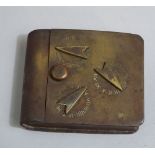Unusual 19th century brass pocket snuff box of book shape with three dial locking mechanism