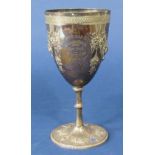 Victorian silver goblet embossed with floral swags