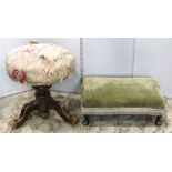 Four stools of varying age and design, to include a Victorian example, with upholstered seat and