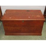A Victorian stained pine blanket box with hinged lid and scumbled detail