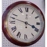 Mahogany cased single fusee wall clock with Roman numerals and inscribed GPO and royal monogram