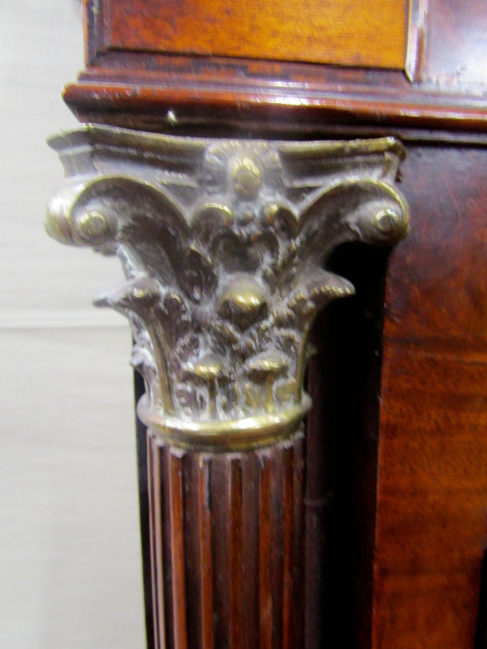 A Regency mahogany longcase clock with well figured flame veneers, the trunk with corinthian - Image 7 of 7