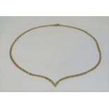 Italian 14k tri-colour V shaped collar necklace, 7.3g