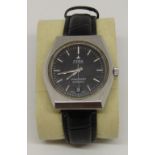 Gents Cyma by Syncron Conquistador automatic gents stainless steel wristwatch, the black dial with