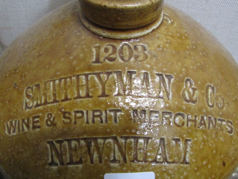 A vintage glazed stoneware two gallon flagon impressed 1203, Smithyman & Co Wine and Spirit - Image 3 of 3