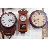 A collection of wall timepieces to include a single train drop dial wall clock, a further single