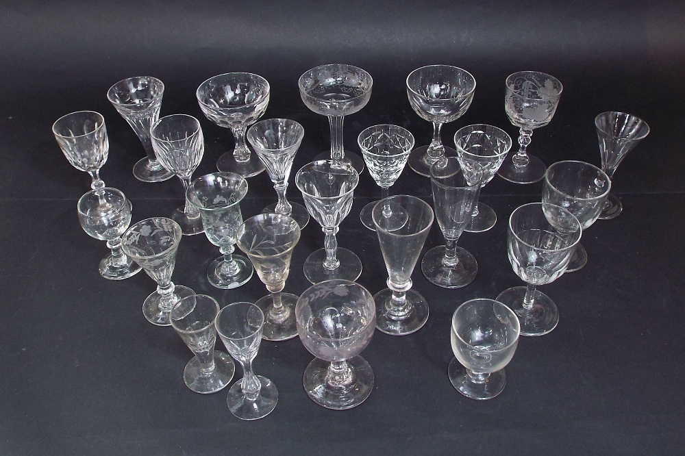 A collection of mainly antique sherry and other small wines and other glasses (24)