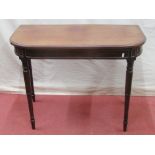 A 19th century mahogany side table with moulded outline and rounded front corners, raised on ring